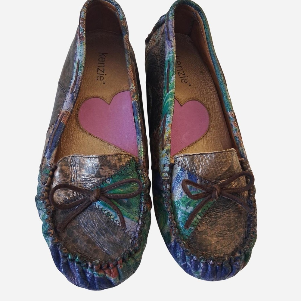 Womens Kenzie Leather multicolored leather loafers with iridescent snakeskin